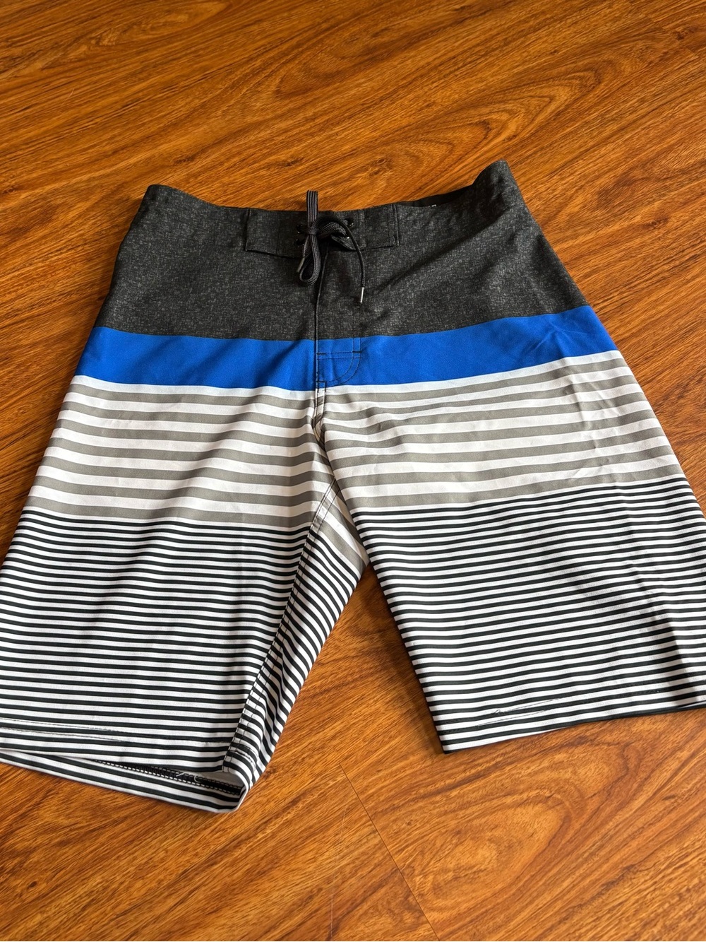 Old Navy Men's Black, Blue & Gray Striped Swim Board Shorts *See Description*